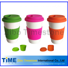 Taza de café de cerámica con la tapa y la venda del silicio (TM2014-GB)